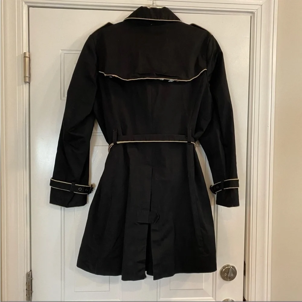 GAP Black Trench Coat with Cream Piping - Picture 2 of 9